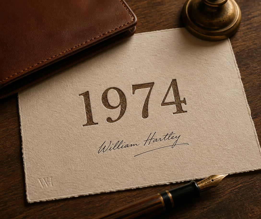 Letterpress numerals and a signed card on a leather folio